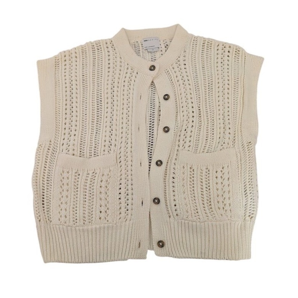 ASOS‎ DESIGN Cream Crochet Knit Button Front Sleeveless Vest Cardigan XS